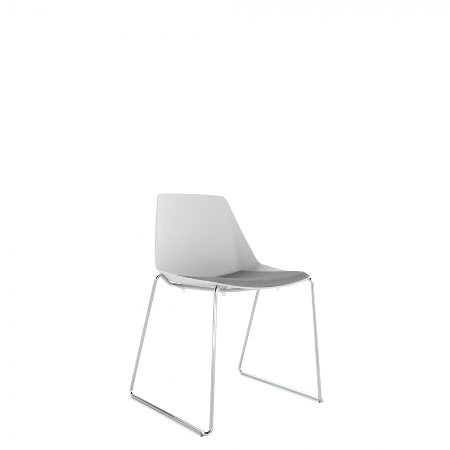 Polypropylene Shell Chair With Upholstered Seat Pad and Chrome Steel Skid Frame